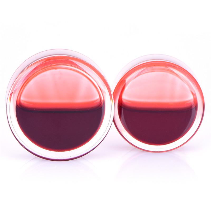 Blood Red Liquid Filled Ear Plugs Flesh Tunnels Earrings Saddle Gauges Jewelry