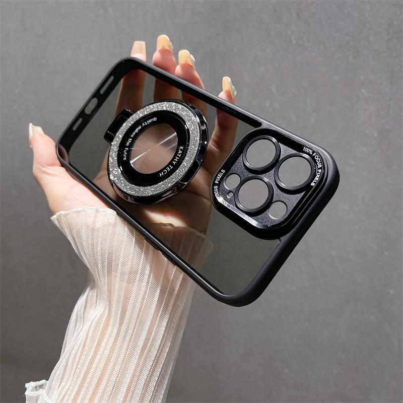Metal Lens Is Suitable for Apple 16 Mobile Phone Case, Transparent IPhone15 Glitter Magnetic Suction Bracket 14promax Hard Case.