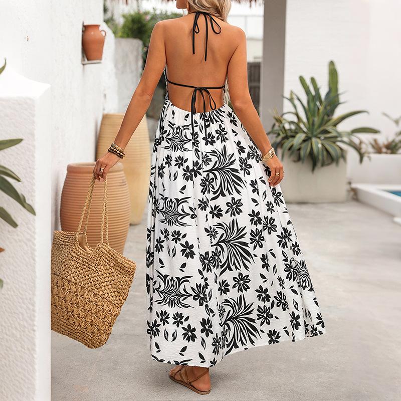 Spring and summer new holiday style suspender dress European and American ethnic bohemian long dress women