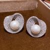 Zircon Irregular Round Pearl Earrings Light Luxury Premium Stud Earrings French Exquisite Versatile Earrings