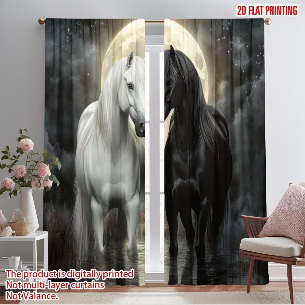 

2pcs,2D plane printing Contemporary Curtains Moonlight Stallions 100% Polyester (without rod) Festive Ldeal for Bedroom Office 52.50×116.00 CM 2pcs