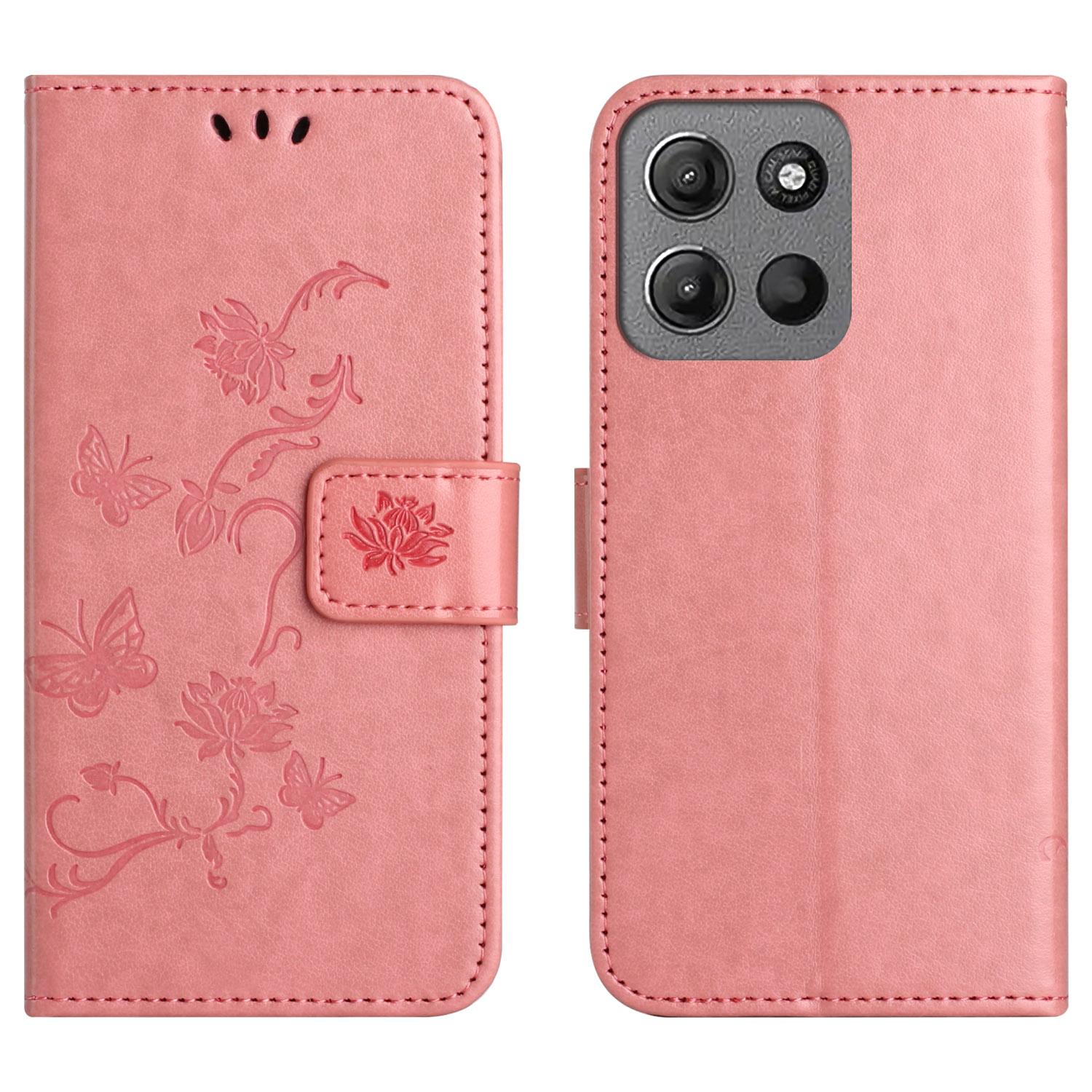 

For Motorola Moto G15 4G/G15 Power 4G Case Wallet Stand Imprinted Butterfly Flower PU Leather Phone Cover H