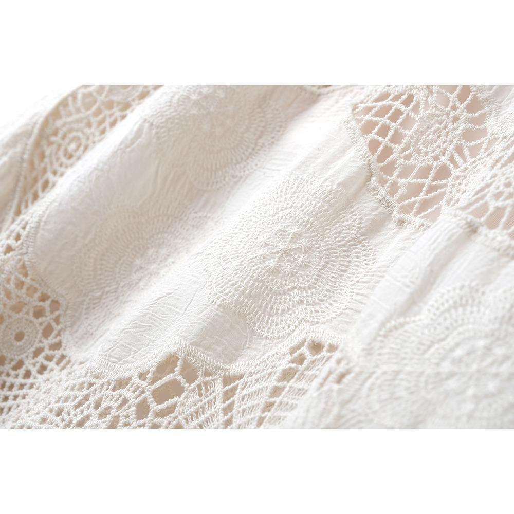 DIMANAF 2025 Skirt Suit Women  Beach Short Sleeve Lace Knitting Hollow Out Sexy O-Neck Hollow Summer Style Tops Tees Loose Basic