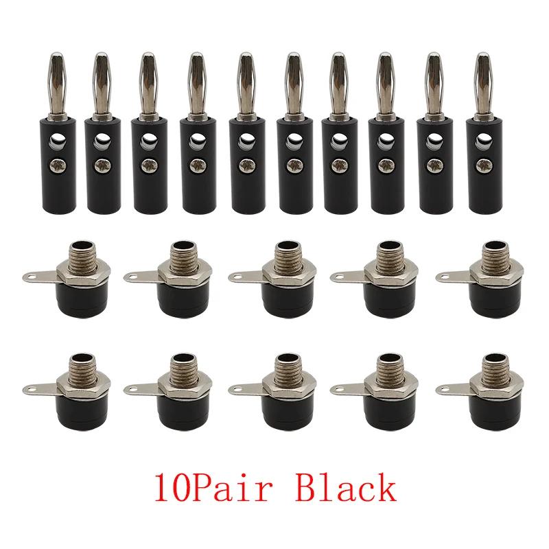 10Pair Silver 4mm Banana Plug Male and Female 4mm Banana Jack Panel Mount Banana Socket Terminal Connector Adapter Red Black