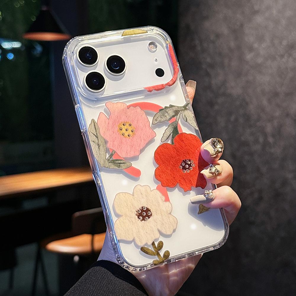 

Floral Print For Magsafe Phone Case For iPhone 17 16 15 14 Pro Max 13 Magnetic Wireless Charge Shockproof Hard Back Cover iPhone Air