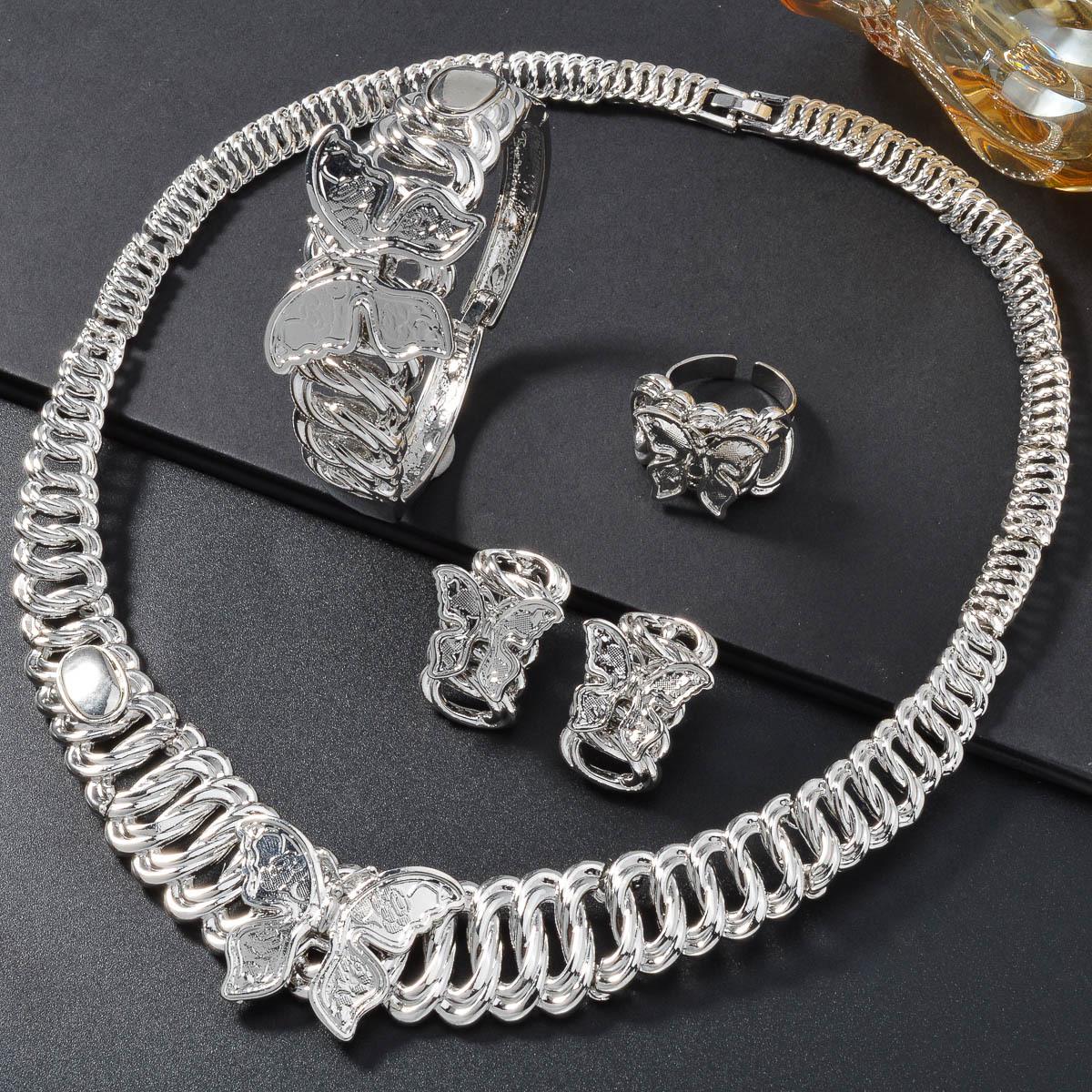 Minimalist Butterfly Pendant Jewelry Set: Trendy Beach Necklace, Bracelet, Earrings, and Ring 18K Gold Plated