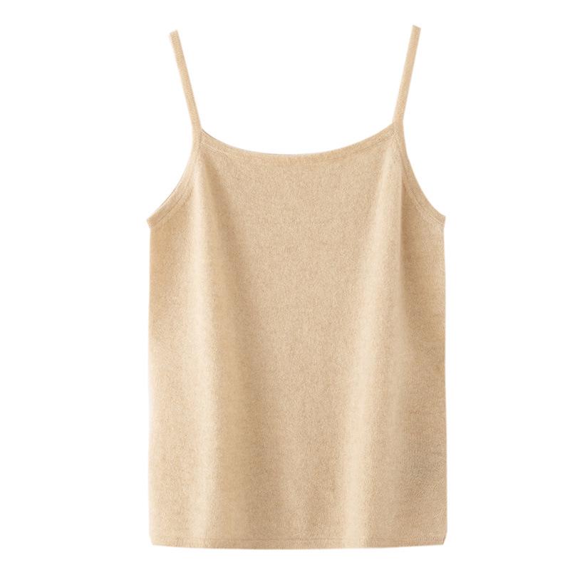 Le Kasha Women's Pure Cashmere Soft Sleeveless Camisole with Double Straps - Solid Autumn/Winter Wear