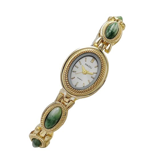 Faux Gemstone Bracelet Watch Ladies Vintage Oval Dial Wristwatch Elegant Quartz Watch Gift for Her Girlfriend Mom Wife