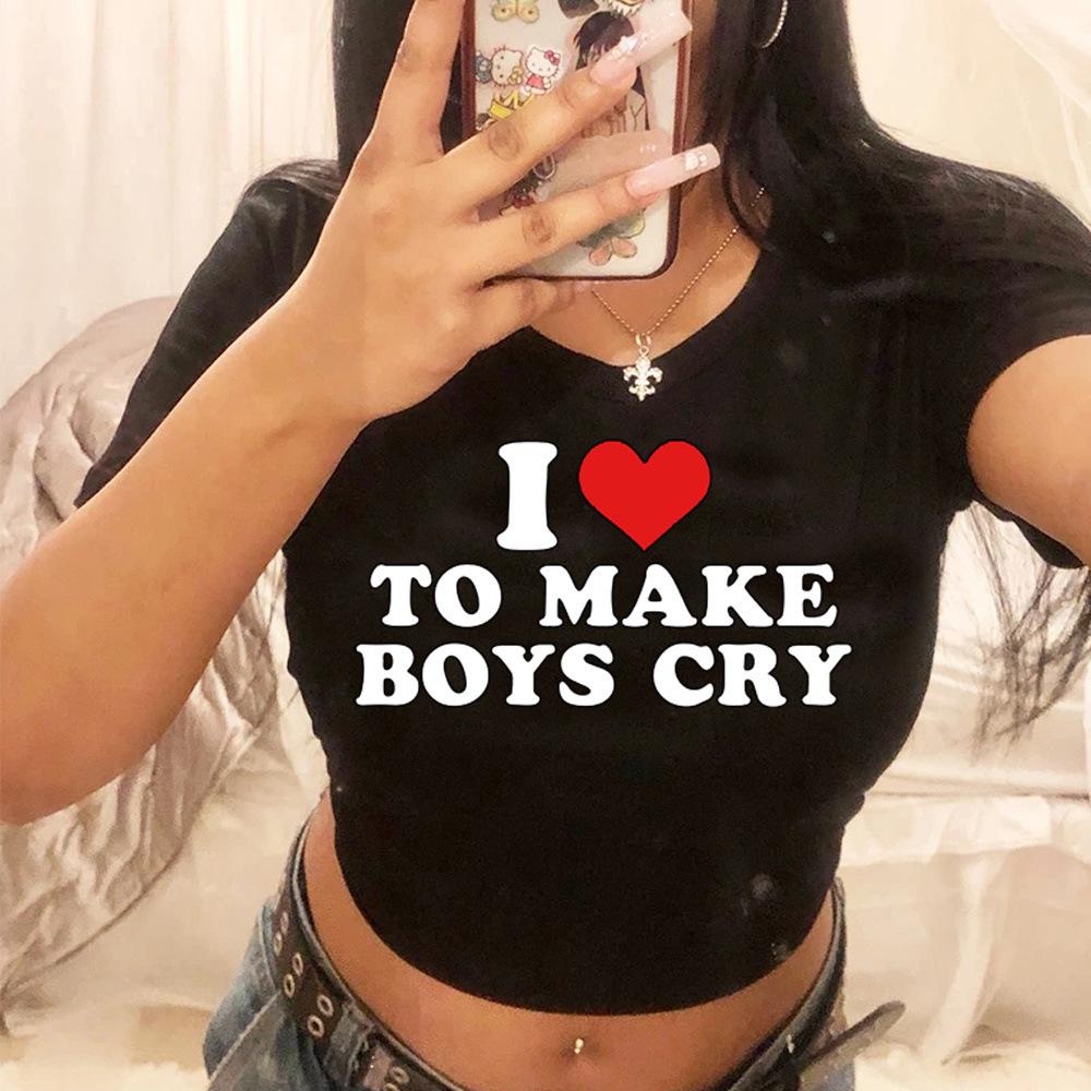 European and American women's clothing spring and summer new ins letter I love ME printed short slim-fitting short-sleeved T-shirt