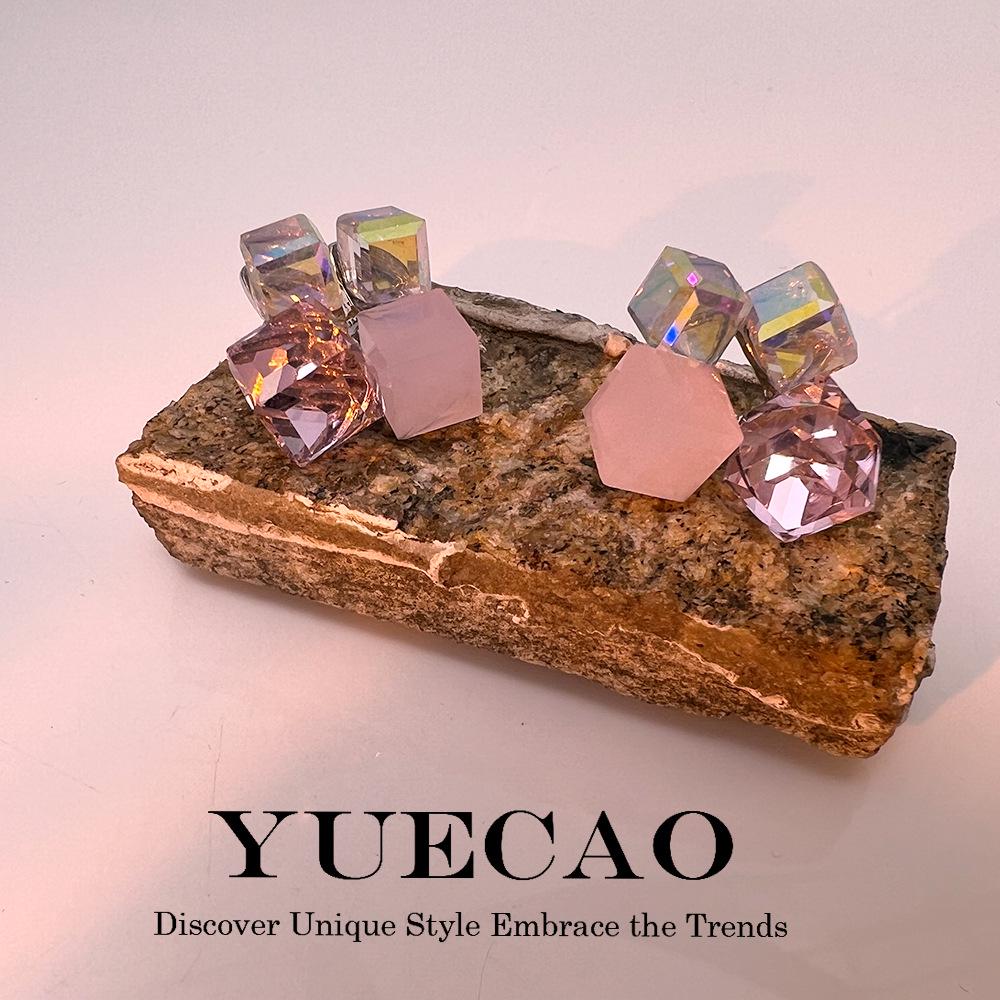 

Элегантные серьги-кубики сахара с покрытием из настоящего золота - Цветная смола для весны/лета розовый