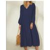 2022 Spring European-American Women's Cotton Linen Lantern Sleeve Dress