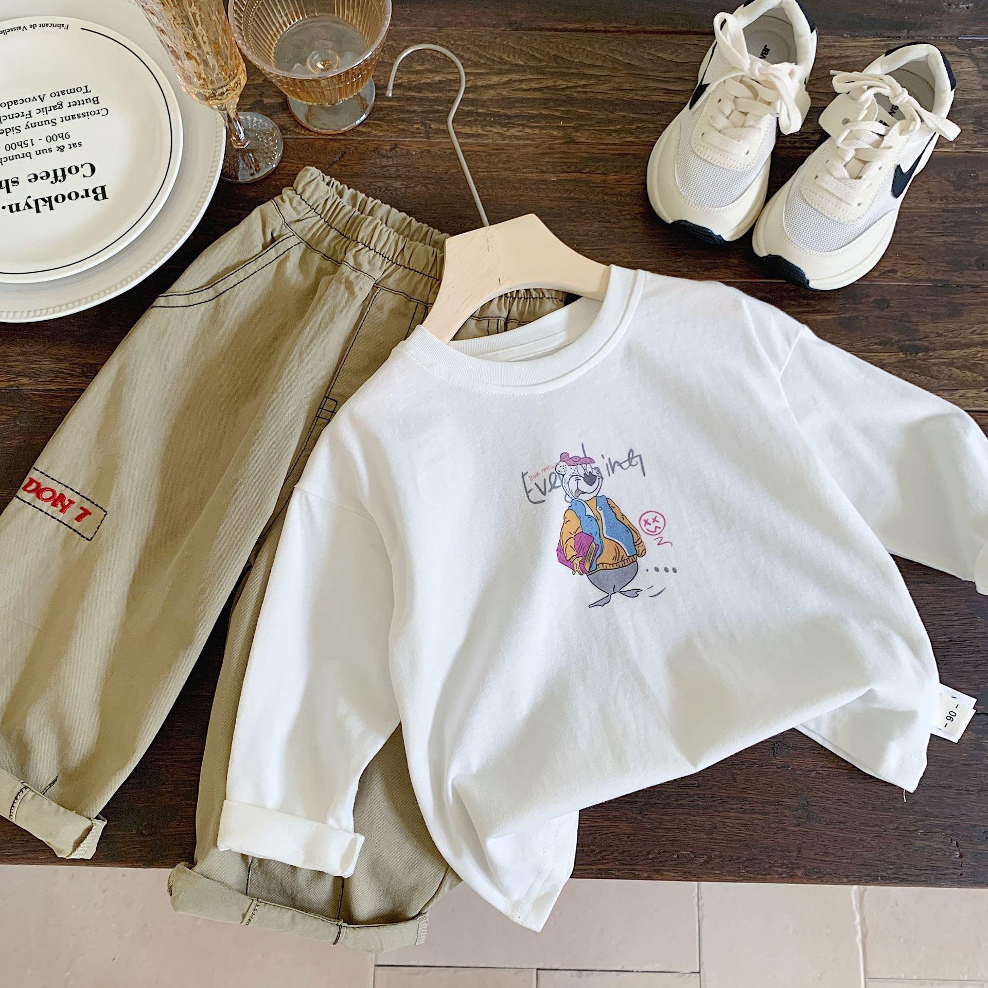 

2024 Новая осенняя футболка с длинными рукавами из чистого хлопка для мальчиков и малышей - Универсальный весенне-осенний топ 100 cm