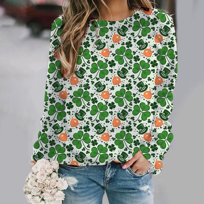 2026 Four-Leaf Clover 3D Print Urban Casual Raglan Pullover