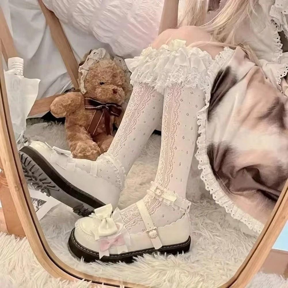1 Pair Milk White Lace Knee Socks Multi Layer Lace Ladies Socks Sweet Long Cotton Socks Lolita