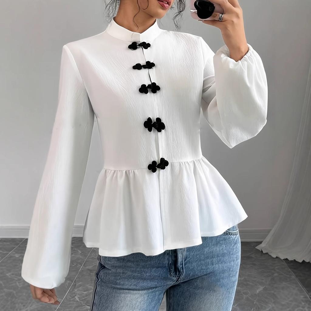 TIFICY Women's Fashion Casual Spring Autumn Solid Color Print Long Sleeve Half Turtleneck Blouses & Shirts
