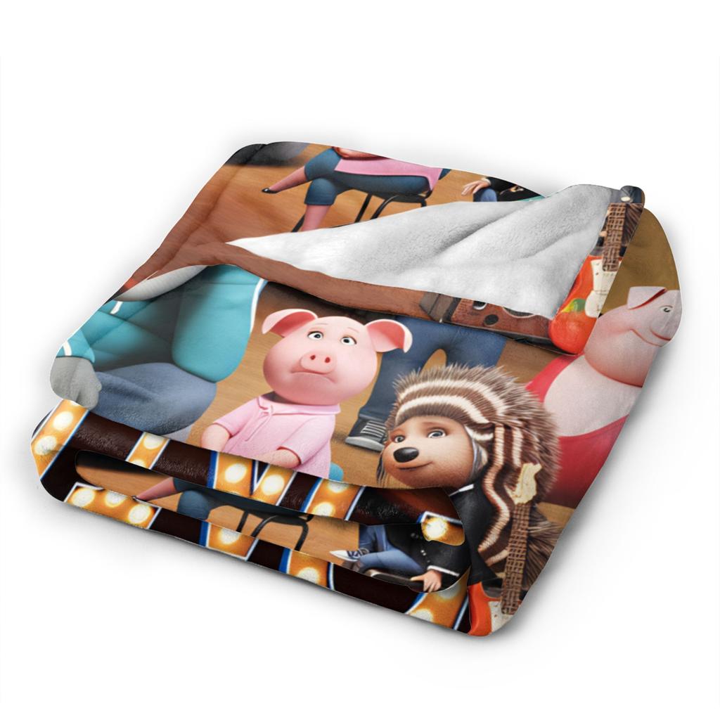 Warm Soft Blanket Camping Sing 2 Movie Characters Buster Ash Bedding Throws Flannel Bedspread For Couch Chair Sofa Bed Cover