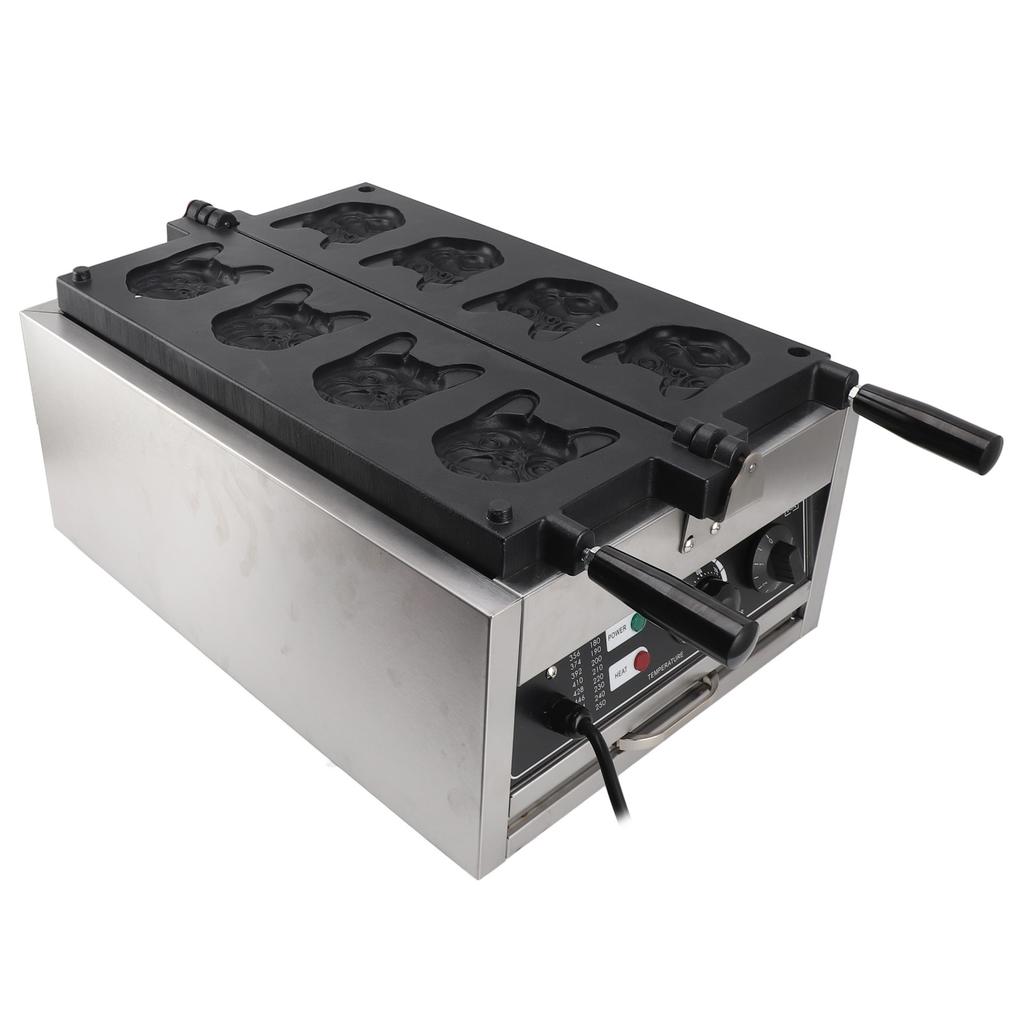 Commercial Waffle Maker Non Stick 8 Mould Bulldog Fun Shape Dual Side Heating Electric Waffle Baker