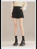 High Waist Women's PU Leather A-Line Shorts, Slim Wide-Leg, Black, Fall/Winter 2023, Korean Style, Perfect with Boots