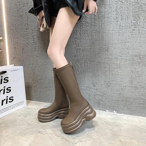 

модные зимние женские ботфорты до колена, модные ботинки-рыцари на толстой подошве с задней молнией, женские удобные длинные ботильоны 39 коричневый