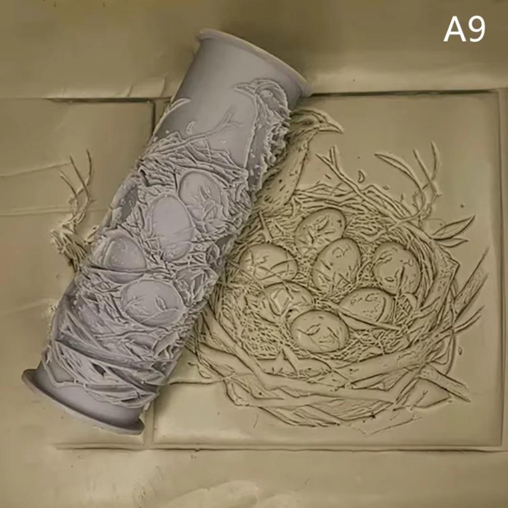 DIY Clay Tile Roller Creative Flower Bird Pattern Rolling Pins Rollers  Pottery Clay
