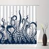 Navy Blue Octopus Shower Curtain - Kraken Sea Creature Design, Durable Polyester with Hooks for Nautical Bath Decor