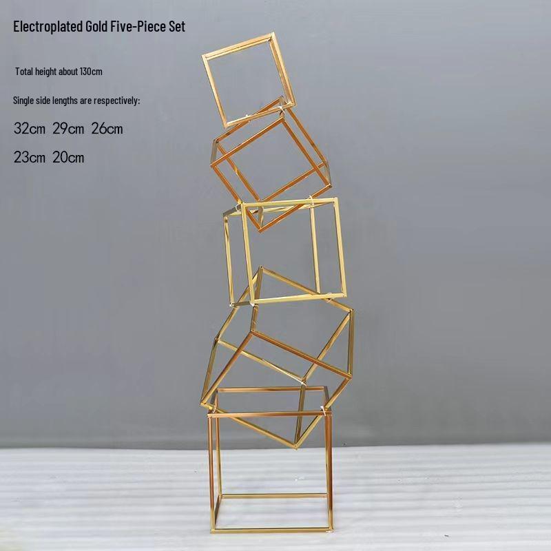 Geometric Gold Flower Wedding Aisle Runner & Artificial Flowers Display