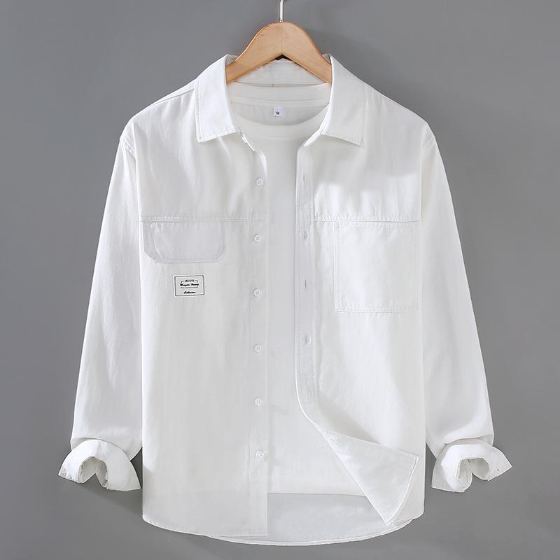 Spring and Summer Green Long Sleeve Shirts for Men Japanese Fashion Cargo Shirt 100 Cotton Casual Tops Double Pockets Thin Men Jackets