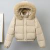 Cappotto Invernale alla Moda Femminile Piumini Corti con Cappuccio Colletto in Pelliccia Sintetica Larghi Spessi Caldi Giubbotti da Donna