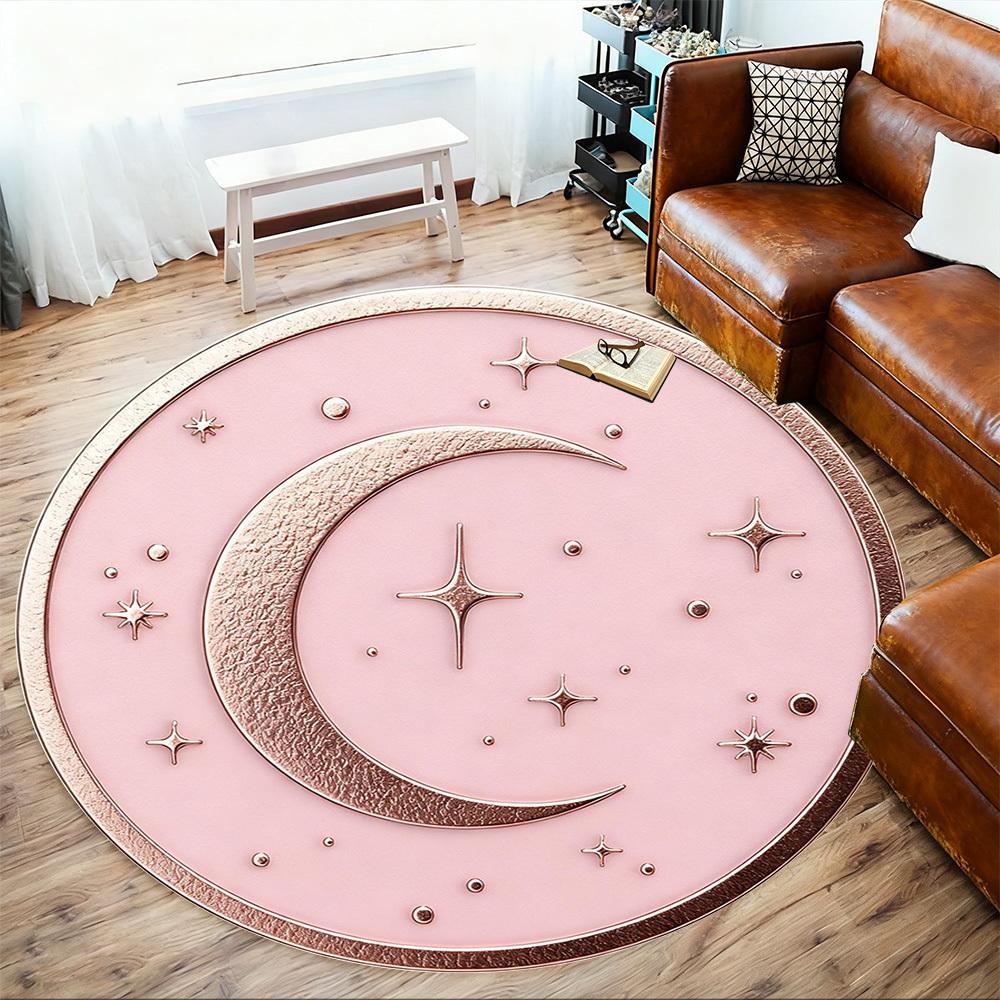 1pc Moon Star Round Chair mat office Area Rug - Non-Slip, Floor Mat for Office, Bedroom, Ideal home decor gift p0105044