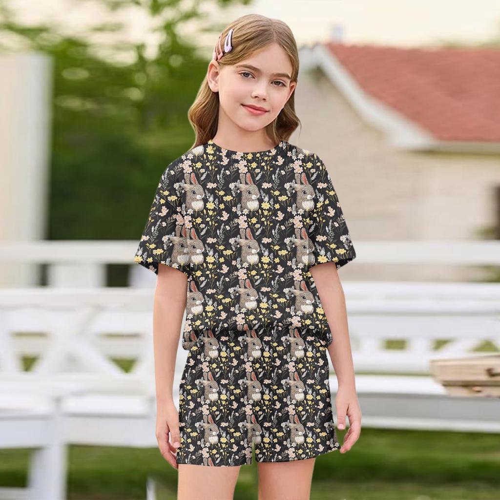 Kid Patriotic Outfit - Short Sleeve & Shorts 2-Piece Set For Girl Easter Day
