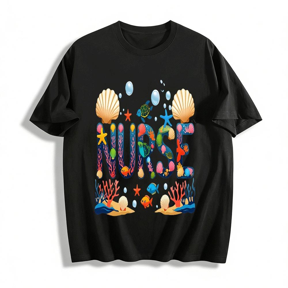 

Ocean Style NURSE Print Casual T-Shirt For Medical Staff Vacation Wear Pure cotton T-shirt XXS