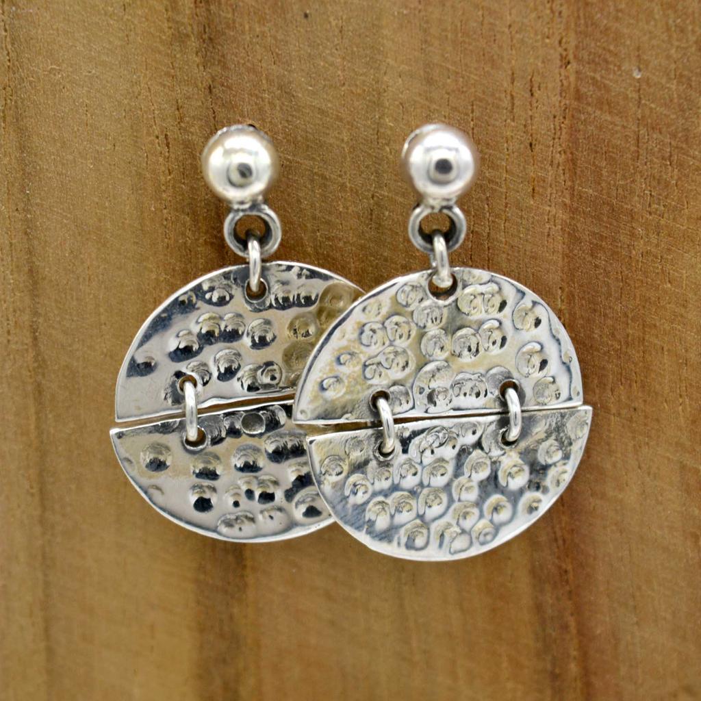 925 Sterling Silver Hammered Earrings, Round Handmade Stud Earrings, Gift For Her