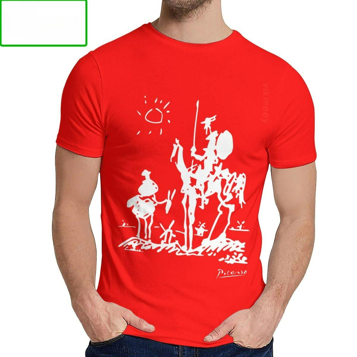 

Хлопковая мужская футболка с принтом картины Пикассо, футболка с рыцарем Дон Кихотом, женская уличная одежда, красивая классическая футболка с круглым вырезом 4XL