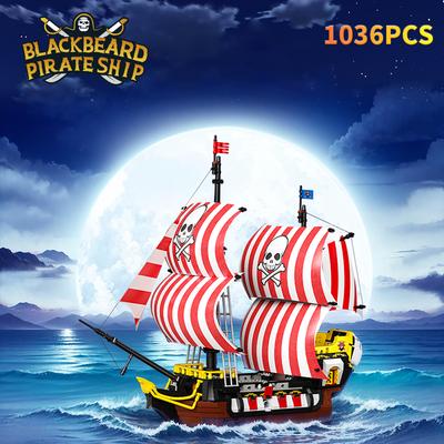 Modelo de barco pirata Barbanegra, inteligencia masculina y femenina, bloques de construcción, juguete de regalo