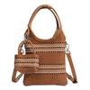 New color blocking woven handbag with female niche design, fashionable mobile phone bag, versatile hollow shoulder bag