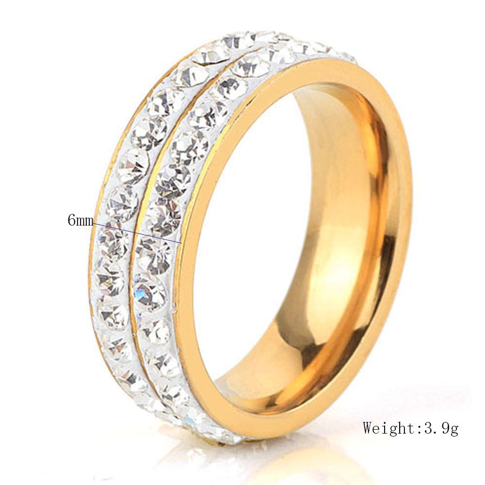 Simple Two-Row 6MM Ceramic Inlaid Diamond Titanium Steel Ring for Women, Stainless Steel, Versatile