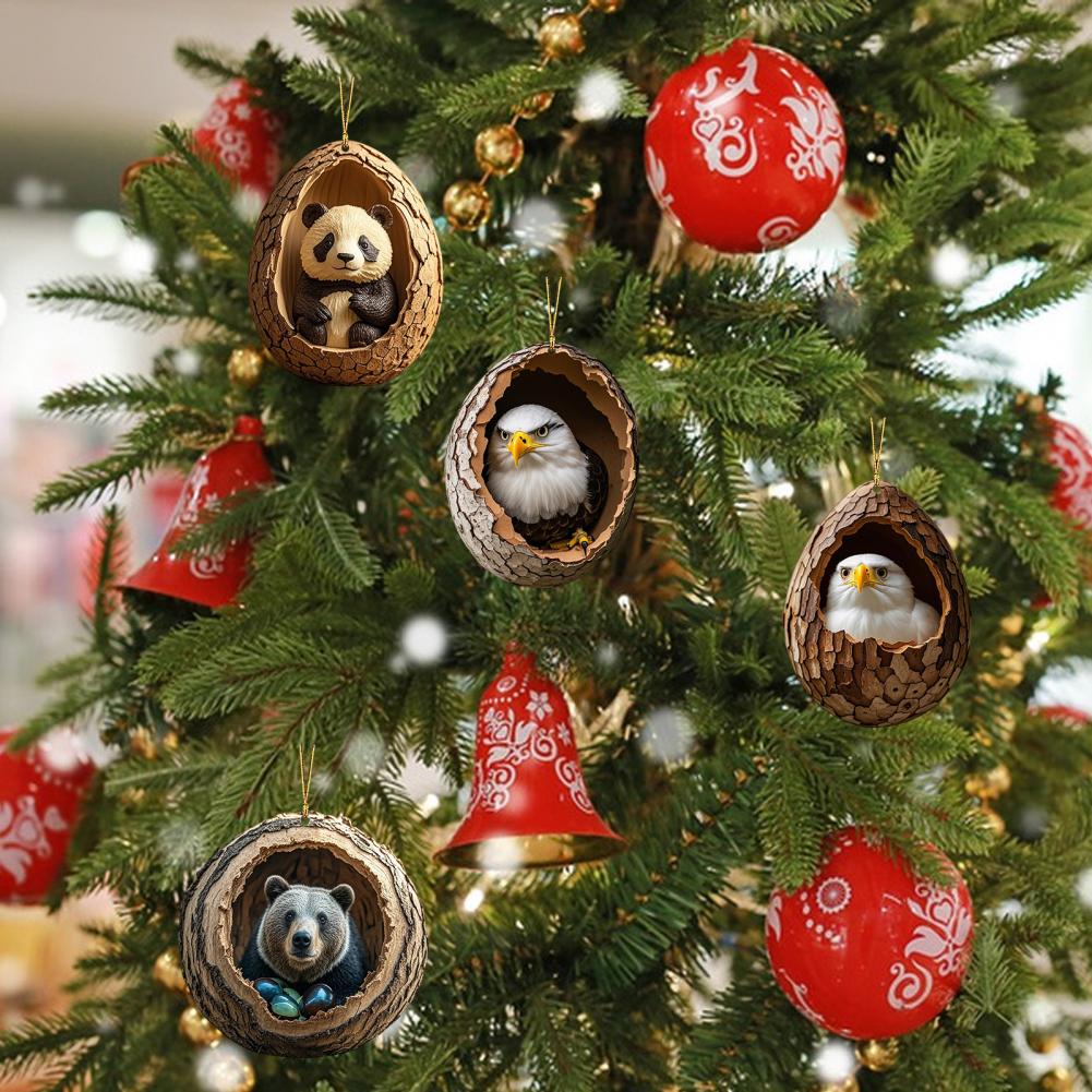 Christmas Tree Pendant Christmas Tree Ornament Set with Owl Dog Panda Forest Designs 2D Acrylic Christmas Tree Decoration