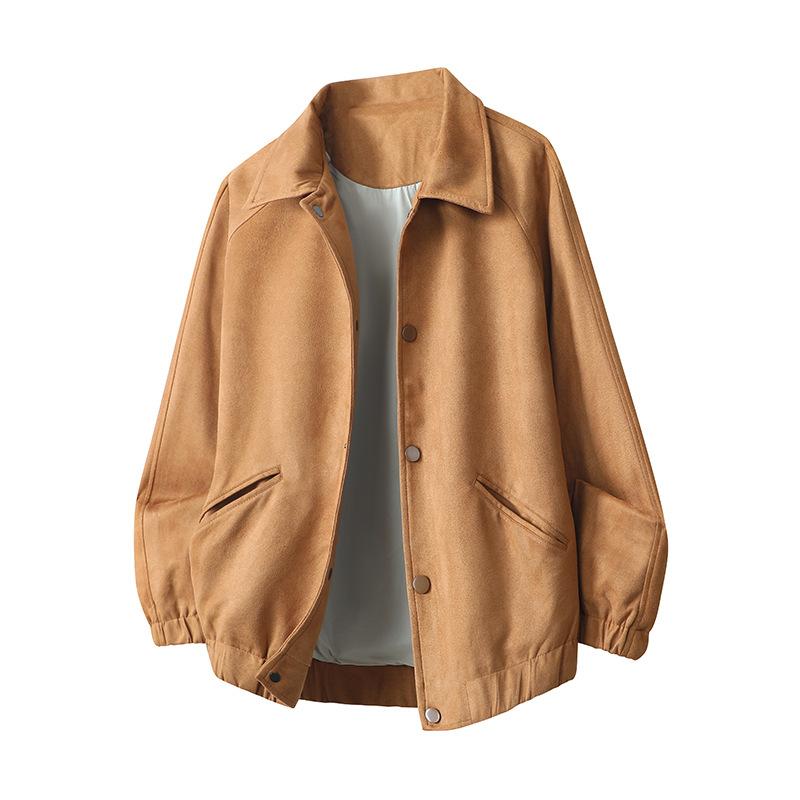 Minimalist Suede Jacket Fashion Simple Men's Pilot Jacket Coat Coat Handsome Wildcard Drop Shoulder Loose Autumn Models Breathable Work Casual Jacket