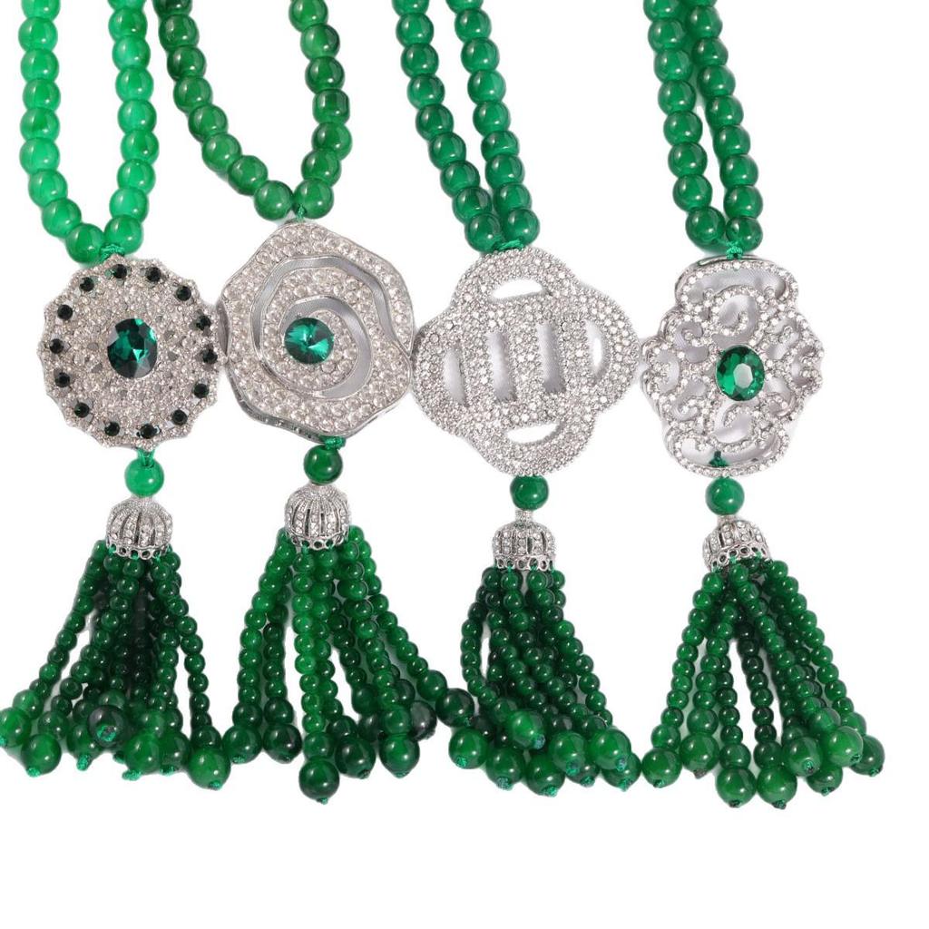 Trendy Green Bead Long Sweater Chain with Tassel Pendant - Light Luxury Necklace