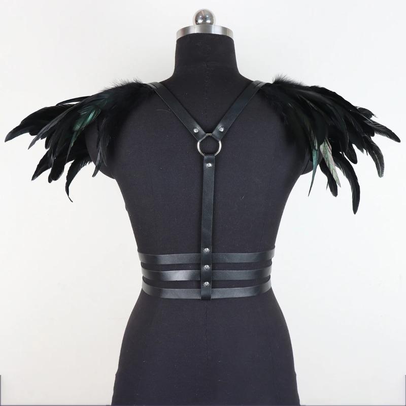 Female Victorian Gothic Natural Feather Collar Choker Shrug Shawl Shoulder Wrap Cape with Ribbon Ties for Costume Decoration