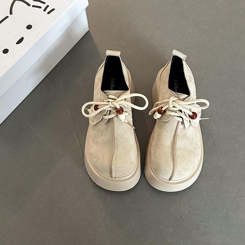 Fashion Women Fashion Versatile Thick-soled Heightening Leisure Shoes Women's Retro Big-head Loafers Shallow-mouth Bag-head Single Shoes