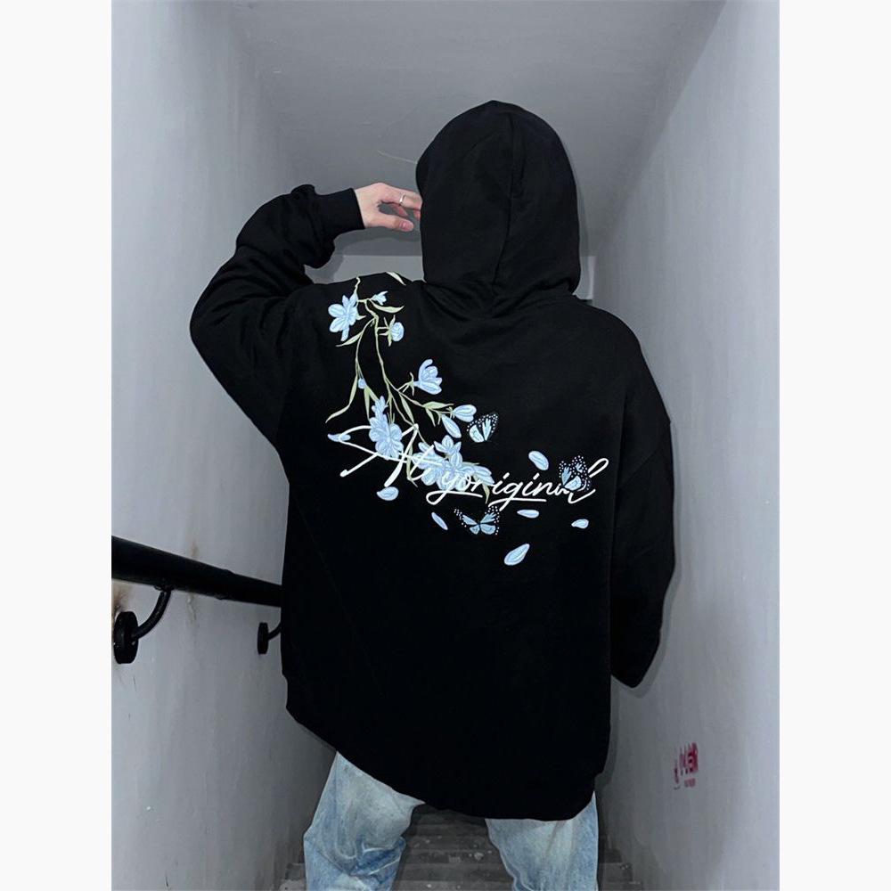 Men's White Light Luxury Hooded Sweatshirt - Autumn/Winter Style, Velvet Thickened, Loose Streetwear with Embroidery.