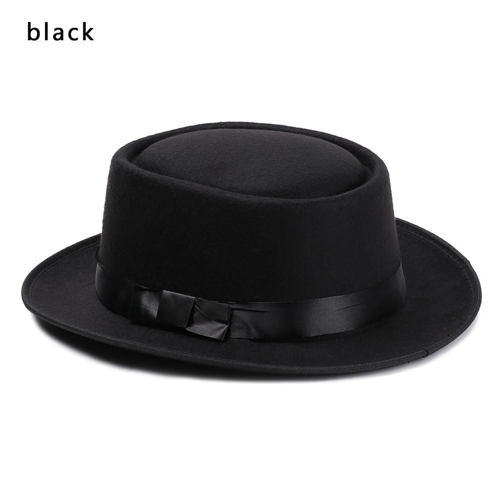 New Fashion Vintage Wide Brim  Jazz Cap Woolen Dress Dance Party Flat Top Panama Jazz Caps Fedora Hat Cowboy Hat