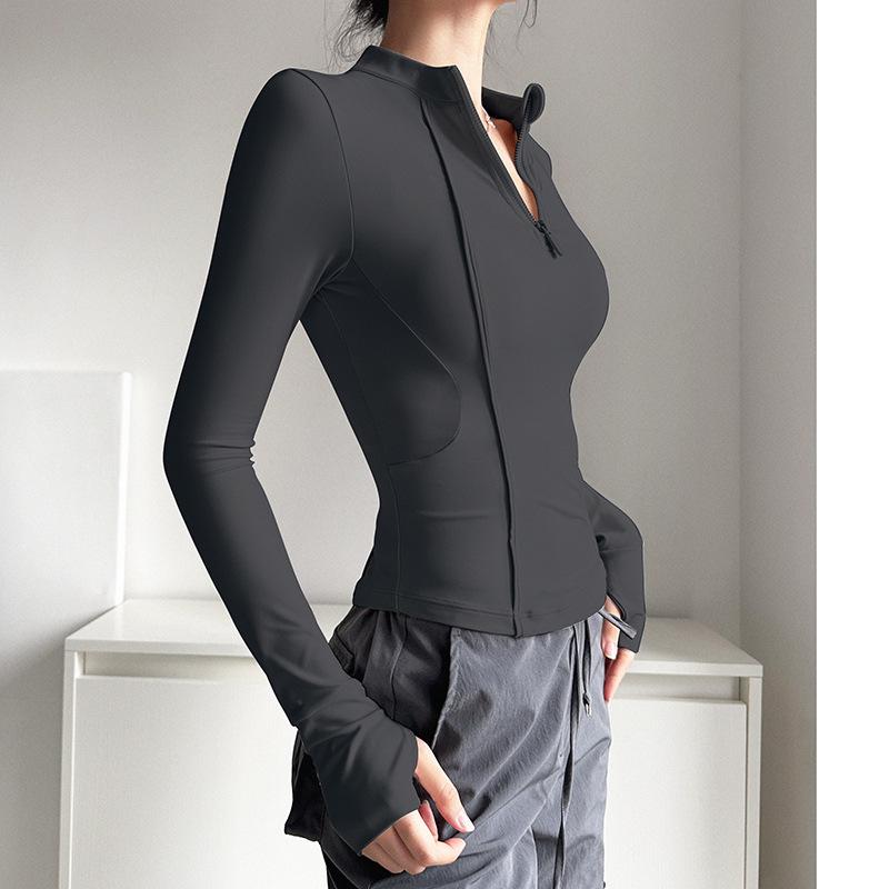 

Женский осенне-зимний топ для йоги, на молнии до середины, приталенный, быстросохнущий, с длинным рукавом M (100-110 lbs)