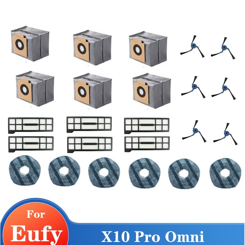 Replacement Parts For Eufy X10 Pro Omni Main Brush Mop Cloth Side Brushes HEPA Filters Dust Bags