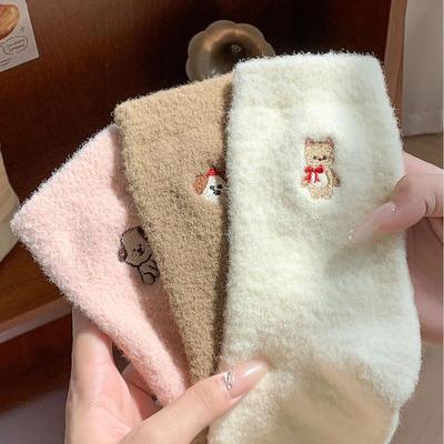 Women's Mink Velvet Mid-Calf Socks – Warm, Thick, Cute Cat Design for Autumn & Winter, Ideal for Home or Postpartum.