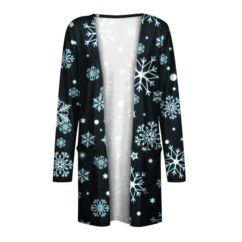 Damenmode, lockere, lässige Tasche, Weihnachtsdruck, Strickjacke, Jackenoberteile