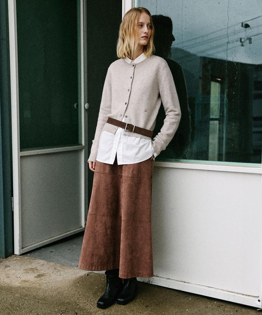 Artid Suede Flare Skirt_Brown