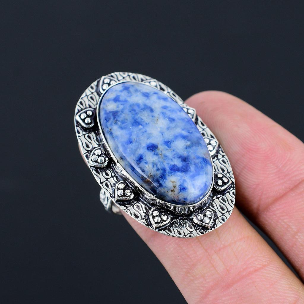 Sodalite Gemstone Sterling Silver Wife Anniversary Promise Statement Ring US 9