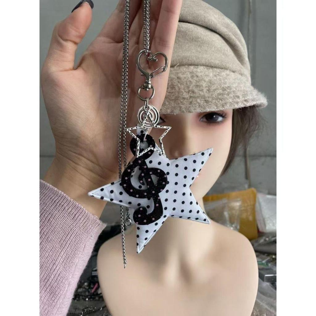 Korean Style Polka Dot Star & Musical Note Pendant Necklace for Women - Niche Design Sweater Chain Ornament